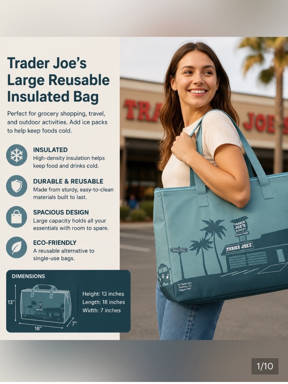 Trader Joe's Large Reusable Insulated Tote Bag - Teal (NWOT) - Picture 4 of 4